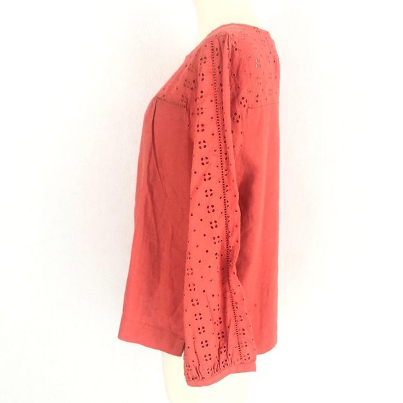 J. Crew NWT Coral Linen Blend Eyelet Top Sz M - Picture 2 of 9